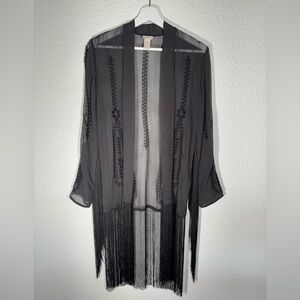 H&M Sheer Black Kimono with Embroidery